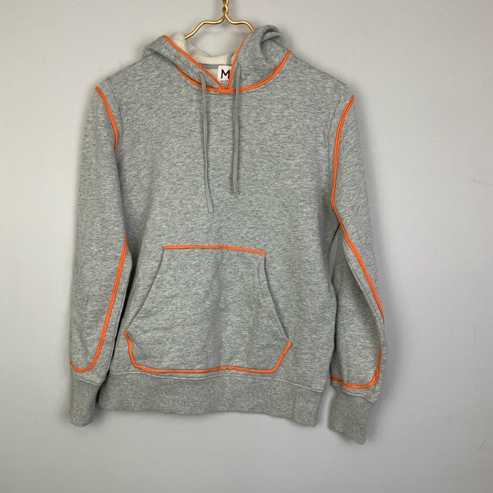 Madeleine Thompson Sz‎ XS Heather Gray Orange Trim Hooded Sweatshirt Hoodie